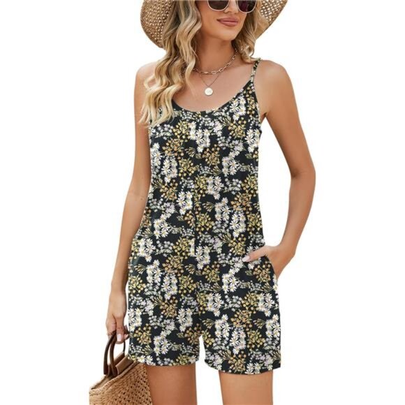 Womens Casual Summer Sleeveless Shorts Jumpsuits Small White Floral - Picture 1 of 4